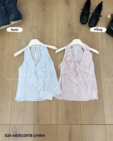 S20 Áo Kiểu Số 297-B 6164 Cổ Yếm Bèo Caro