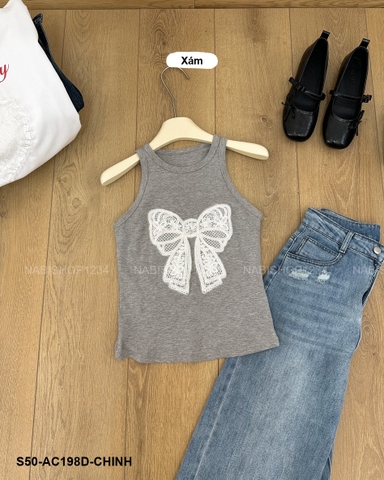 S50 Áo Croptop Số 198-D 3095 3 Lỗ Thêu Nơ