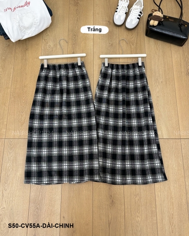 S50 Chân Váy Số 55-A 7075 Dài Caro Dạ 62-64/81