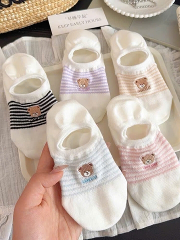 Tất Số 92-K Lười Sọc Thêu Gấu