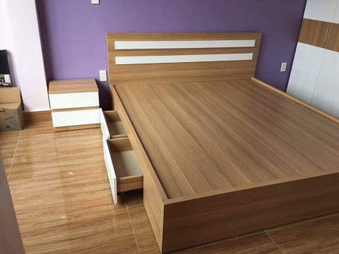 GIƯỜNG GỖ CÔNG NGHIỆP  1m6x2m 2 NGĂN KÉO