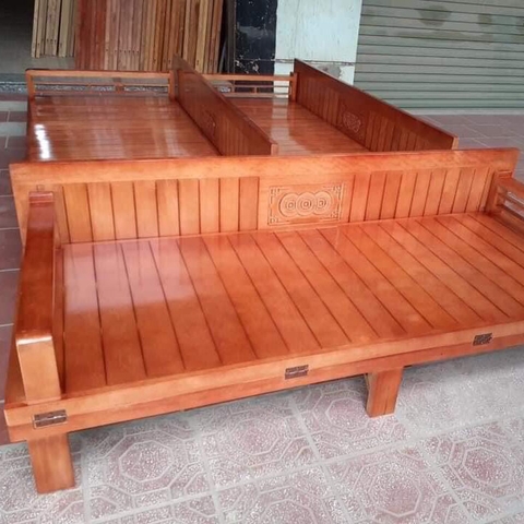 Giường gấp thành ghế gỗ quế 1m6x2m