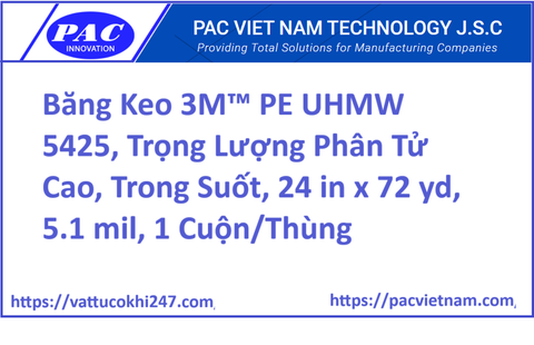 Băng Keo 3M™ PE UHMW 5425, Trọng Lượng Phân Tử Cao, Trong Suốt, 24 in x 72 yd, 5.1 mil, 1 Cuộn/Thùng