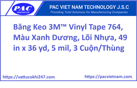 Băng Keo 3M™ Vinyl Tape 764, Màu Xanh Dương, Lõi Nhựa, 49 in x 36 yd, 5 mil, 3 Cuộn/Thùng