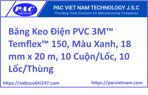 Băng Keo Điện PVC 3M™ Temflex™ 150, Màu Xanh, 18 mm x 20 m, 10 Cuộn/Lốc, 10 Lốc/Thùng