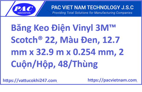 Băng Keo Điện Vinyl 3M™ Scotch® 22, Màu Đen, 12.7 mm x 32.9 m x 0.254 mm, 2 Cuộn/Hộp, 48/Thùng