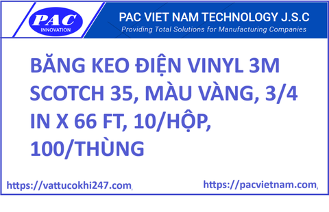 BĂNG KEO ĐIỆN VINYL 3M SCOTCH 35, MÀU VÀNG, 3/4 IN X 66 FT, 10/HỘP, 100/THÙNG