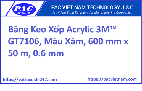 Băng Keo Xốp Acrylic 3M™ GT7106, Màu Xám, 600 mm x 50 m, 0.6 mm