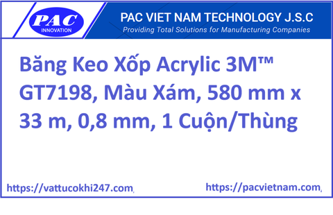 Băng Keo Xốp Acrylic 3M™ GT7198, Màu Xám, 580 mm x 33 m, 0,8 mm, 1 Cuộn/Thùng