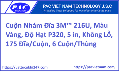 Cuộn Nhám Đĩa 3M™ 216U, Màu Vàng, Độ Hạt P320, 5 in, Không Lỗ, 175 Đĩa/Cuộn, 6 Cuộn/Thùng