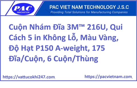 Cuộn Nhám Đĩa 3M™ 216U, Qui Cách 5 in Không Lỗ, Màu Vàng, Độ Hạt P150 A-weight, 175 Đĩa/Cuộn, 6 Cuộn/Thùng