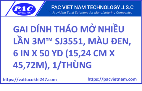 GAI DÍNH THÁO MỞ NHIỀU LẦN 3M™ SJ3551, MÀU ĐEN, 6 IN X 50 YD (15,24 CM X 45,72M), 1/THÙNG