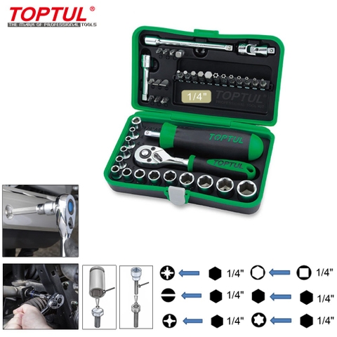 Bộ tuýp 6 cạnh và đầu vít 1/4" Dr. GADW4101 Toptul 41 cái