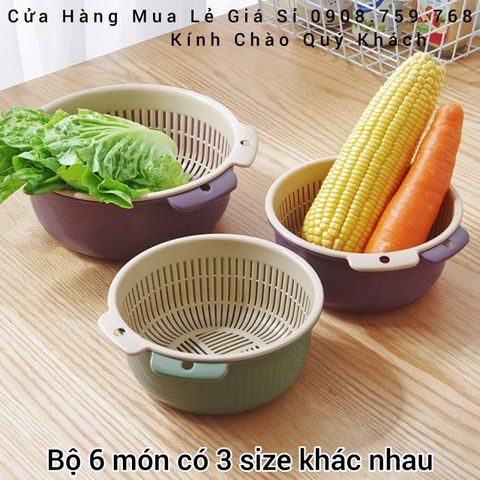 Bộ Rổ Nhựa 6 Món Kèm Chậu & Tiện Lợi Đựng Rau Củ Quả