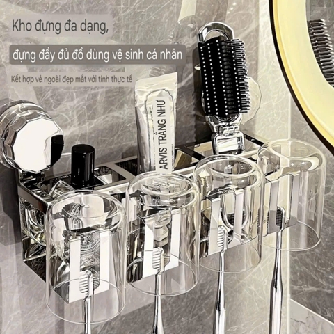 Bộ để bàn chải và kem đánh răng bằng thép và nhựa Mica