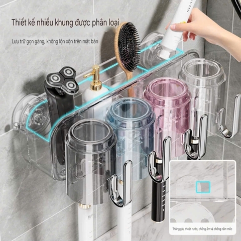 Bộ để cốc và bàn chải và kem đánh răng có tay cầm