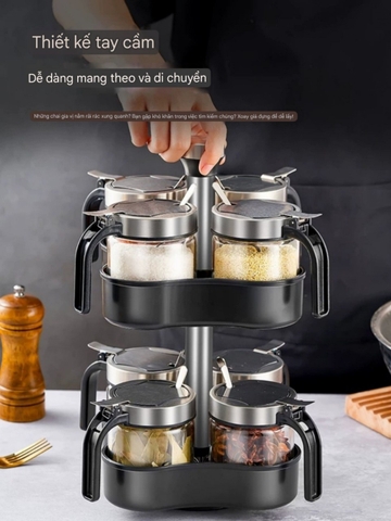 Bộ để gia vị 8 lọ có đế xoay 2 tầng