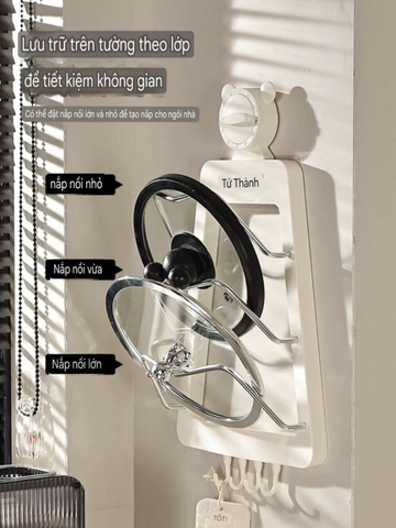 Giá đỡ nắp nồi 3 tầng có tích hợp đồng hồ hẹn giờ nấu ăn