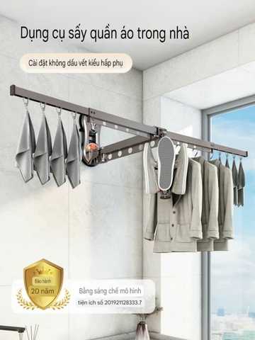 Giàn phơi quần áo hợp kim nhôm kiểu hút tường