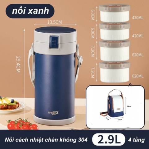 Hộp đựng cơm giữ nhiệt inox 304 có 4 ngăn