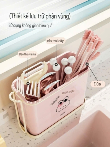 Hộp đựng đũa có móc treo đồ kiểu dán tường