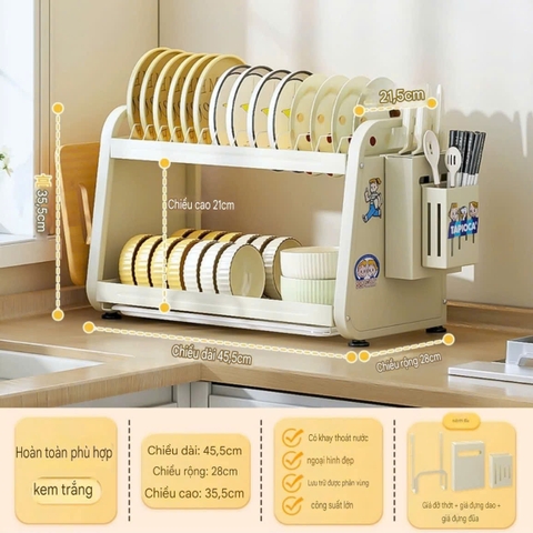 Kệ 2 tầng để chén dĩa và dao muỗng đũa