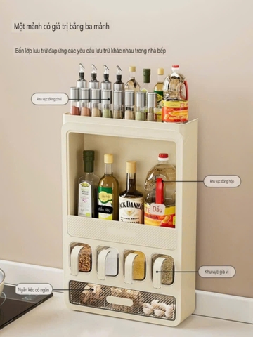 Kệ 4 tầng có ngăn kéo và 4 lọ để gia vị