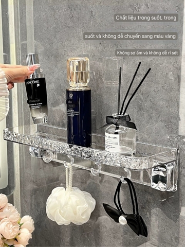 Kệ chữ nhật để mỹ phẩm và lọ gia vị có móc nhỏ phía dưới