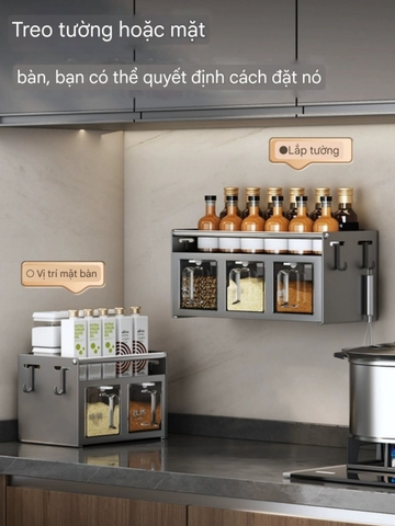 Kệ để lọ gia vị và có hộp đựng gia vị kiểu dán tường