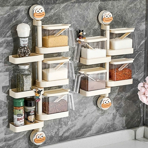 Kệ để hộp gia vị xoay 180 độ kiểu hút tường
