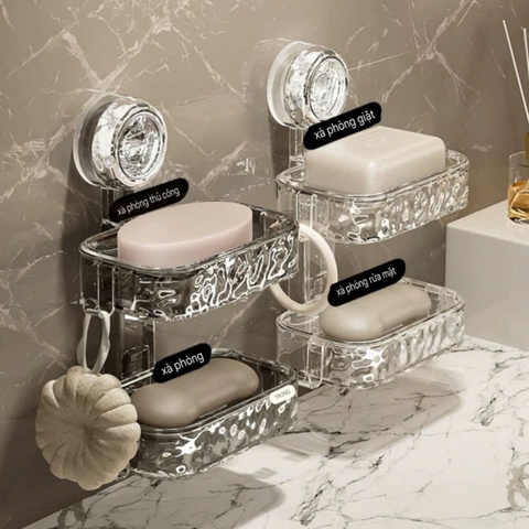 Kệ để xà phòng 2 tầng kiểu hút tường