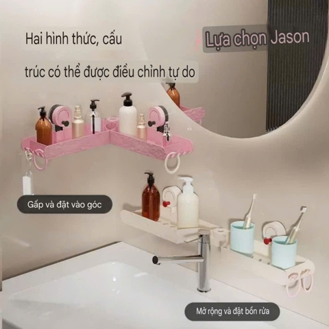 Kệ đựng mỹ phẩm gắn cạnh vòi có 2 màu trắng kem và hồng
