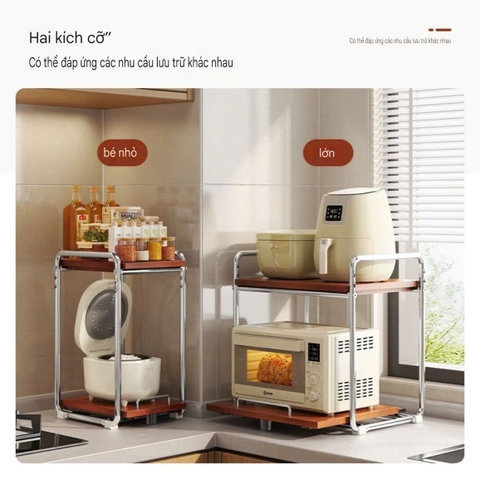 Kệ nhà bếp 2 tầng bằng thep không rỉ và gỗ tự nhiên