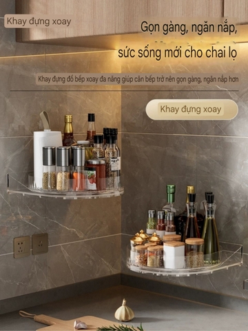 Kệ xoay 360 độ để lọ gia vị và mỹ phẩm kiểu dán tường