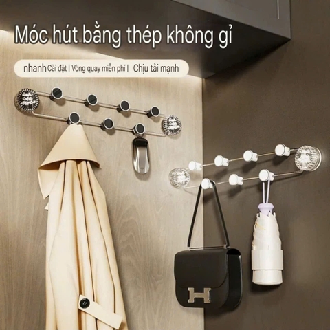 Thanh móc treo đồ bằng thép không rỉ kiểu hút tường