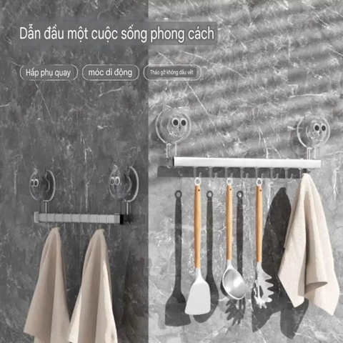 Thanh treo đồ có 8 móc kiểu hút tường