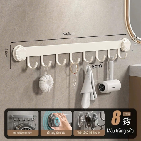 Thanh treo đồ có 8 móc loại hút tường