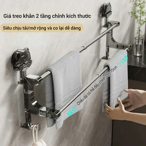 Thanh treo khăn kiểu 2 tầng đế hút tường hình gấu