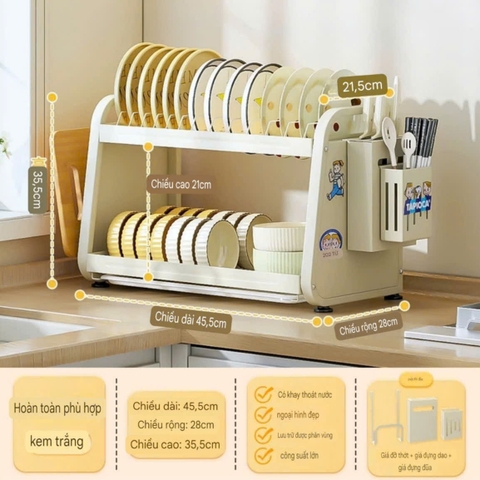 Tủ 2 tầng úp chén dĩa và để muỗng đũa