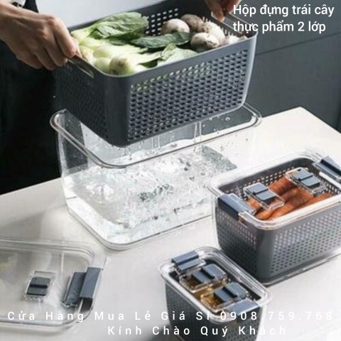 Combo 2 Hộp Đựng Trái Cây Thực Phẩm 2 Lớp - Để Ngăn Tủ Lạnh - Chất Liệu Nhựa Cao Cấp - Đẹp Bóng Như Rương
