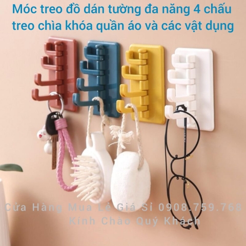 Combo 3 Cái Móc Treo Đồ Dán Tường Đa Năng 4 Chấu - Móc Treo Chìa Khóa, Vật Dụng Quần Áo Tiện Lợi