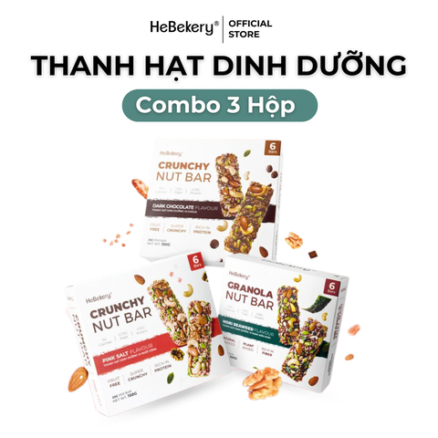 Combo 3 Hộp Thanh Năng Lượng Siêu Hạt Dinh Dưỡng 3 VỊ 150gr Muối Hồng x Rong Biển x Dark Choco