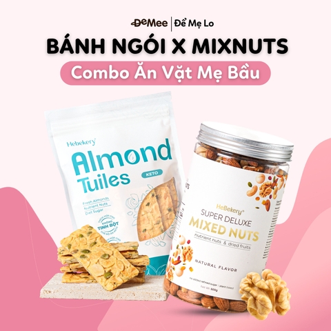 Combo Bánh Ngói Hạnh Nhân Keto Túi 200gr x Mix nuts 8 Loại Hạt Hũ 500gr Hebekery