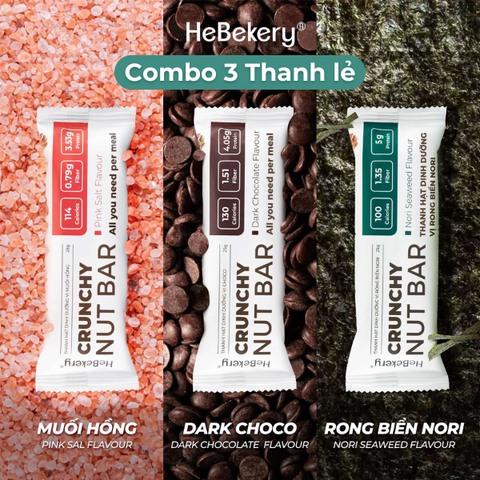 [Quà TẶNG] [Thanh Lẻ] Combo 3 Thanh Năng Lượng Siêu Hạt Hebekery 3 Vị Muối Hồng, Choco, Rong Biển 25gram