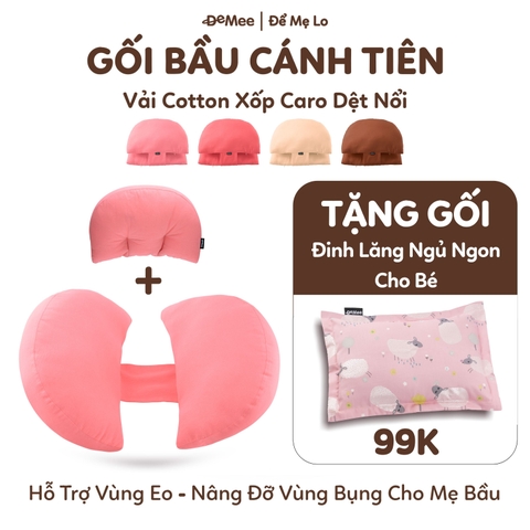 Combo Gối Bầu & Gối Phụ Cánh Tiên Cao Cấp Màu Hồng Pastel