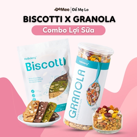 Combo Biscotti Mix 3 Vị Túi 250gr x Granola Siêu Hạt Vị Truyền Thống Hũ 500gr Hebekery