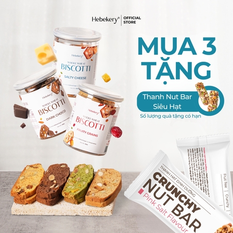 Combo 2 Hộp Biscotti Ăn Kiêng Nguyên Cám Low Calories 4 Hebekery - Bánh Ngũ Cốc Nướng Dinh Dưỡng Ăn Kiêng Lành Mạnh
