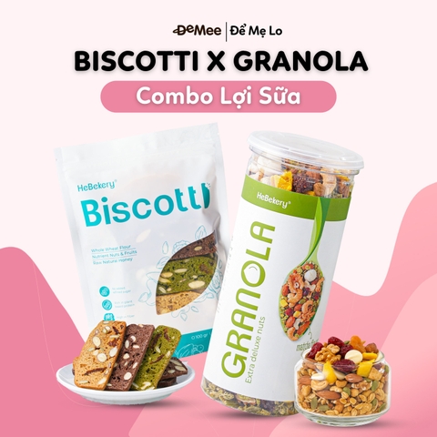 Combo Biscotti Mix 3 Vị Túi 250gr x Granola Siêu Hạt Vị Matcha Hũ 500gr Hebekery