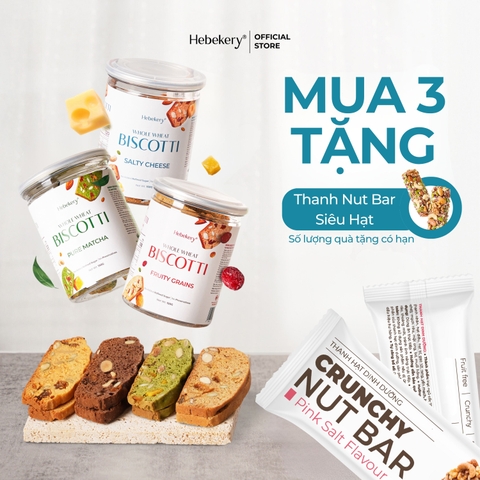 Combo 2 Hộp Biscotti Ăn Kiêng Nguyên Cám Low Calories 4 Hebekery - Bánh Ngũ Cốc Nướng Dinh Dưỡng Ăn Kiêng Lành Mạnh