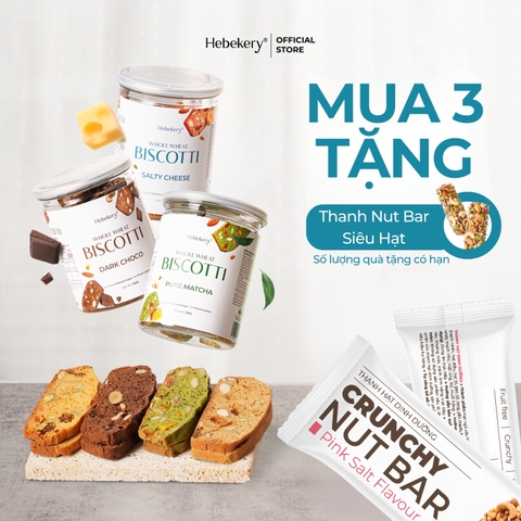 Combo 2 Hộp Biscotti Ăn Kiêng Nguyên Cám Low Calories 4 Hebekery - Bánh Ngũ Cốc Nướng Dinh Dưỡng Ăn Kiêng Lành Mạnh